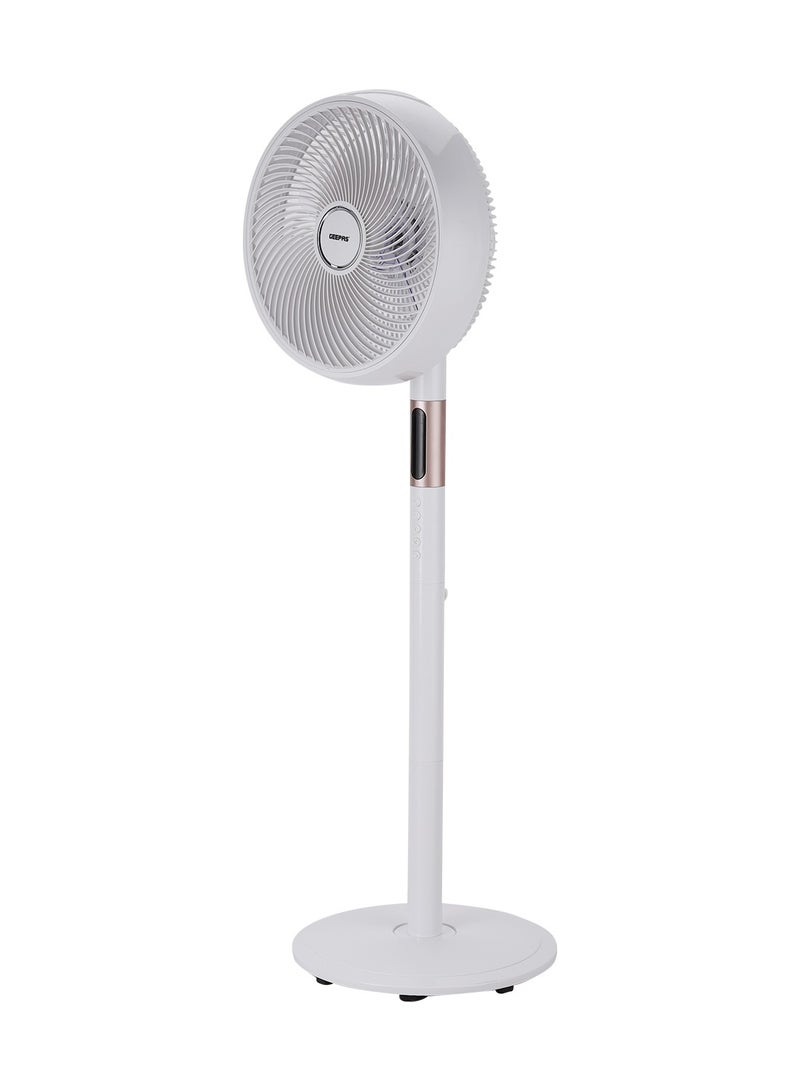 GEEPAS 14" Stand Fan With Remote Control, Oscillation, 3 Speed Setting, 5 Pcs AS Blades, 60W Powerful Motor, 8 Hours Motor, ABs Circulator Head, ABS Body, 3 Mode Natural, Normal, Sleeping 60 W GF21205 White 