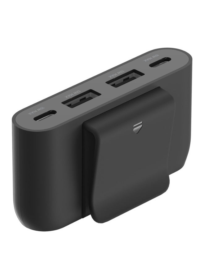 بيلكين - موسع الطاقة BoostCharge ذو 4 منافذ بقدرة 30 وات | شاحن محمول مع كابل بطول 2 متر، يتضمن مشبك، 2X USB-C، 2X USB-A، لأجهزة Apple/Android iPhone 14/13/12 Pro Max وiPad وهواتف Samsung والأجهزة اللوحية أسود - Image 1