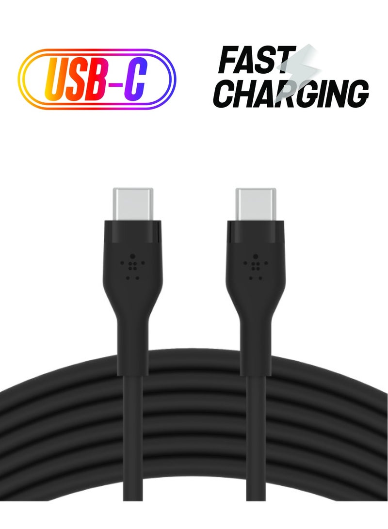 belkin BoostCharge Flex Silicone USB C Cable ChargIng Cable USB type C To USB type C chargIng cable For iPhone 15 Samsung Galaxy S24 S23 iPad MacBook Note Pixel And more   3m Black Black  - Image 1