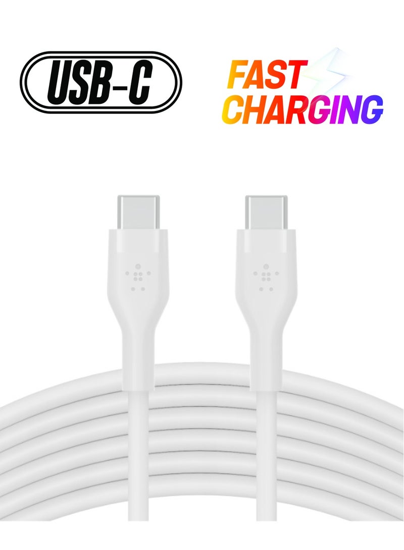 belkin BoostCharge Flex Silicone USB C Cable ChargIng Cable USB type C To USB type C chargIng cable For iPhone 15 Samsung Galaxy S24 S23 iPad MacBook Note Pixel And more   3m White White  - Image 1