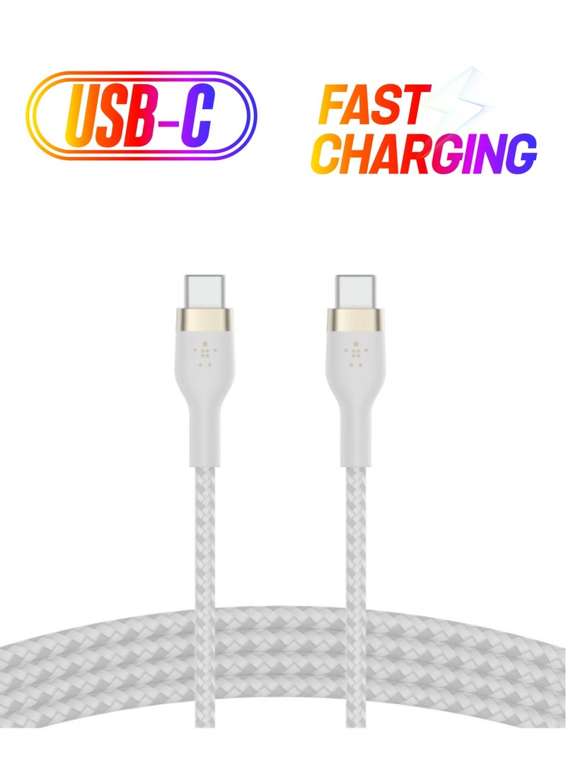 belkin Boostcharge Flex Braided Usb C Charger Cable, Usb-If Certified, Type C Cable, Fast Charging Cable For Iphone 15, Samsung Galaxy S24, Macbook Pro, Ipad, Pixel - 1M White  - Image 1