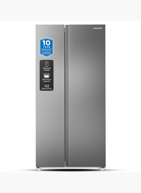 600L Side By Side Refrigerator With Multi Air Flow System, Electronic Touch Temperature Control, Door Alarm, No Frost Cooling System Twist Ice Maker, 1 Year Warranty KR-SBS 601SM Inox