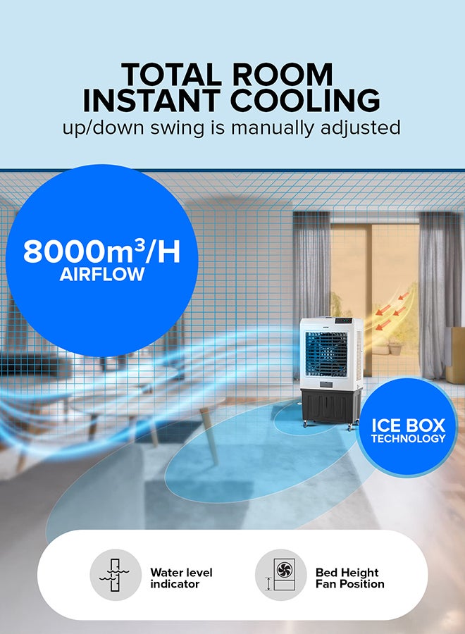جيباس - Air Cooler- GAC16019, Equipped with Ice Box Technology, 3 Wind Speed, Left, Right, Up and Down Swing, Ideal for Home and Office 100 L 450 W GAC16019 White & Grey - Image 1