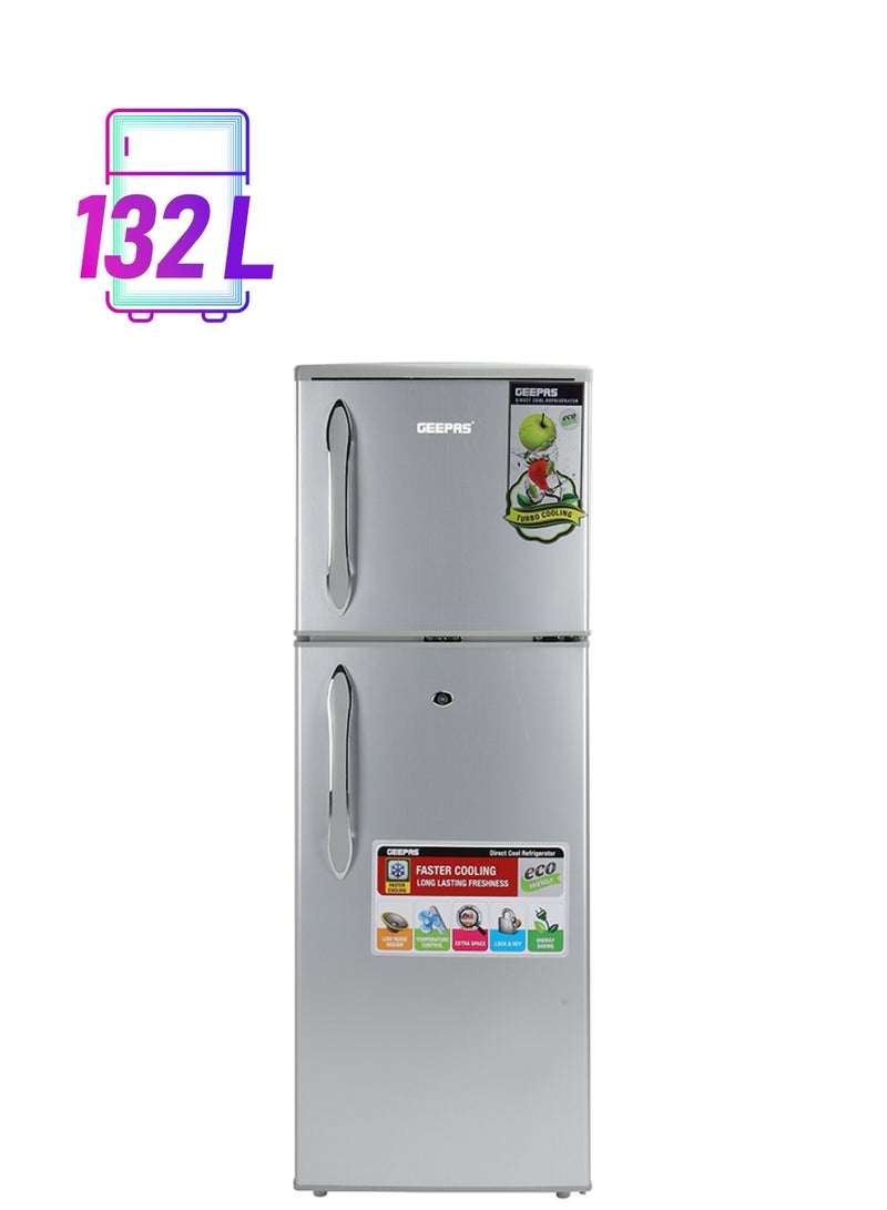 GEEPAS Double Door Direct Cool Refrigerator, 132L (4.7 Cu. Ft.), Crystal Silver - GRF1857WPN 120 W GRF1857WPN-1 Grey - Image 1