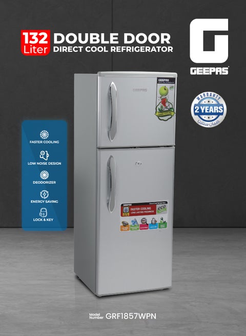 Double Door Direct Cool Refrigerator, 132L (4.7 Cu. Ft.), Crystal Silver - GRF1857WPN 120 W GRF1857WPN-1 Grey