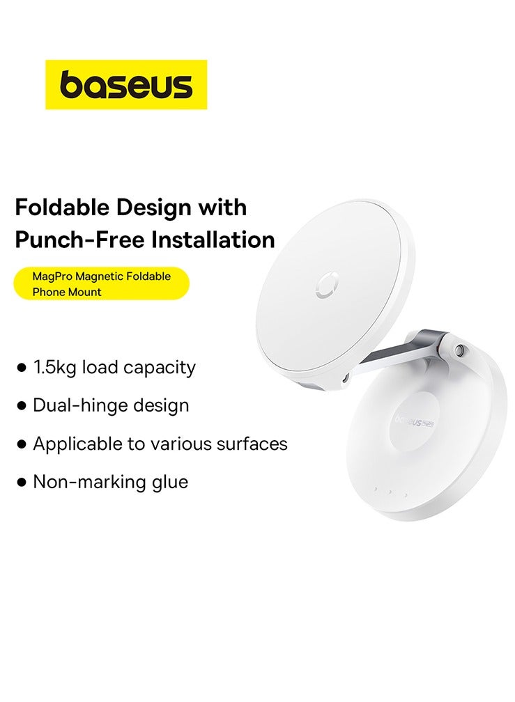 Baseus - MagPro Series Magnetic Foldable Phone Mount Holder 360° Rotatable Adjustable Arm Wall-Mounted Stand For iPhone 15 Plus, 15 Pro Max, Huawei Mate60 Pro, Samsung Galaxy S23, Xiaomi 13 Pro White - Image 1