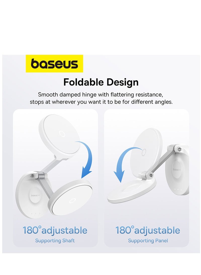Baseus - MagPro Series Magnetic Foldable Phone Mount Holder 360° Rotatable Adjustable Arm Wall-Mounted Stand For iPhone 15 Plus, 15 Pro Max, Huawei Mate60 Pro, Samsung Galaxy S23, Xiaomi 13 Pro White - Image 1