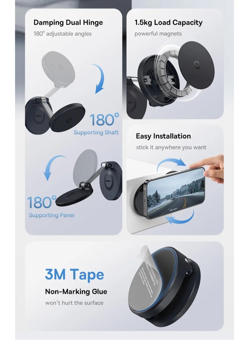 Baseus MagPro Series Magnetic Foldable Phone Mount Holder 360° Rotatable Adjustable Arm Wall-Mounted Stand For iPhone 15 Plus, 15 Pro Max, Huawei Mate60 Pro, Samsung Galaxy S23, Xiaomi 13 Pro Black - Image 3