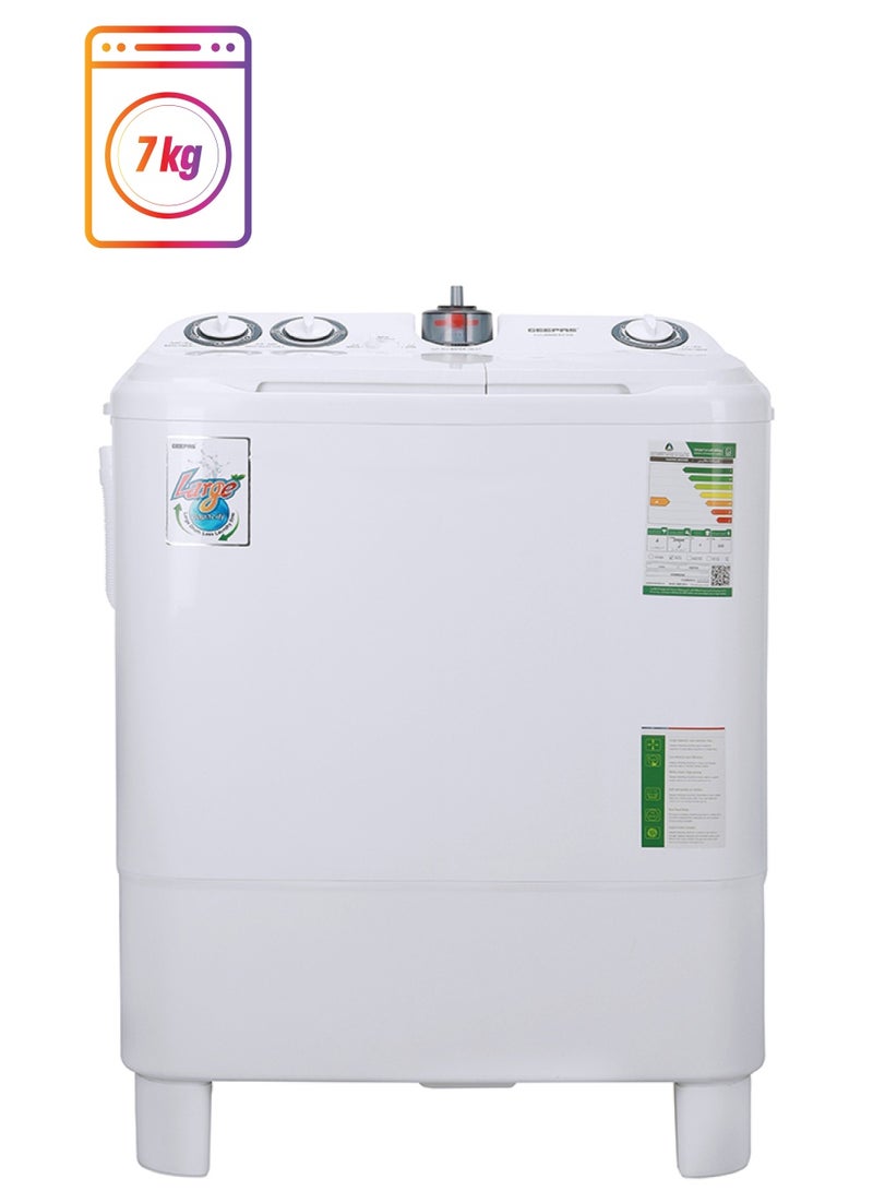 GEEPAS - Semi Automatic Top Load Washing Machine With Durable Body 7 kg 670 W GSWM6493-1 White - Image 1