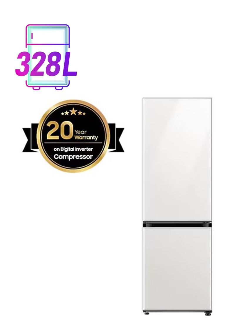 سامسونج ثلاجة سفلية بسعة إجمالية 350 لتر - سعة صافية 328 لتر، مصممة حسب الطلب، بدون صقيع، تبريد/تجميد قوي، تبريد شامل، تبريد معدني، عدة صواني، ضمان 20 سنة على ضاغط العاكس الرقمي، RB33T3662AP، أبيض كوتا - Image 1