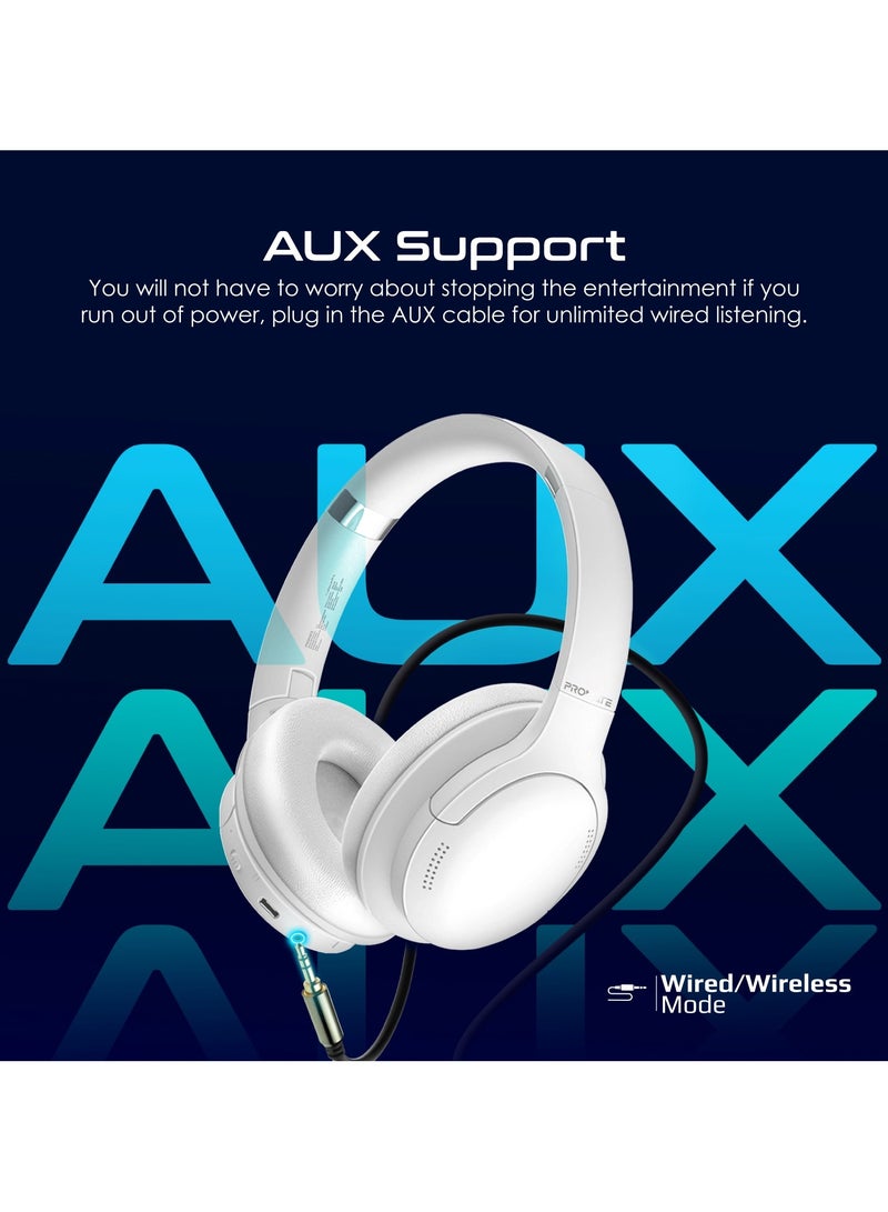 PROMATE - Wireless Headphones HiFidelity OverEar WiredWireless Bluetooth v5.4 Headset with Microphone 24H Playtime 300mAh Battery Foldable Design White White - Image 1