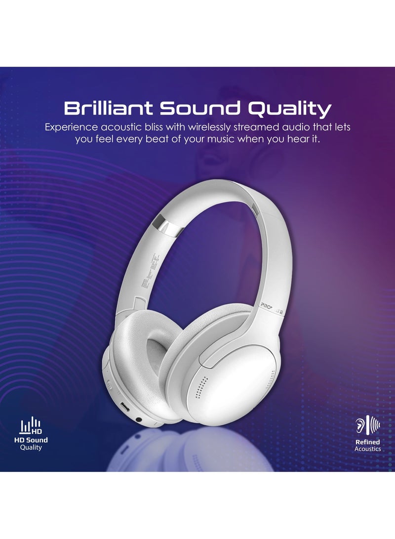 PROMATE - Wireless Headphones HiFidelity OverEar WiredWireless Bluetooth v5.4 Headset with Microphone 24H Playtime 300mAh Battery Foldable Design White White - Image 1