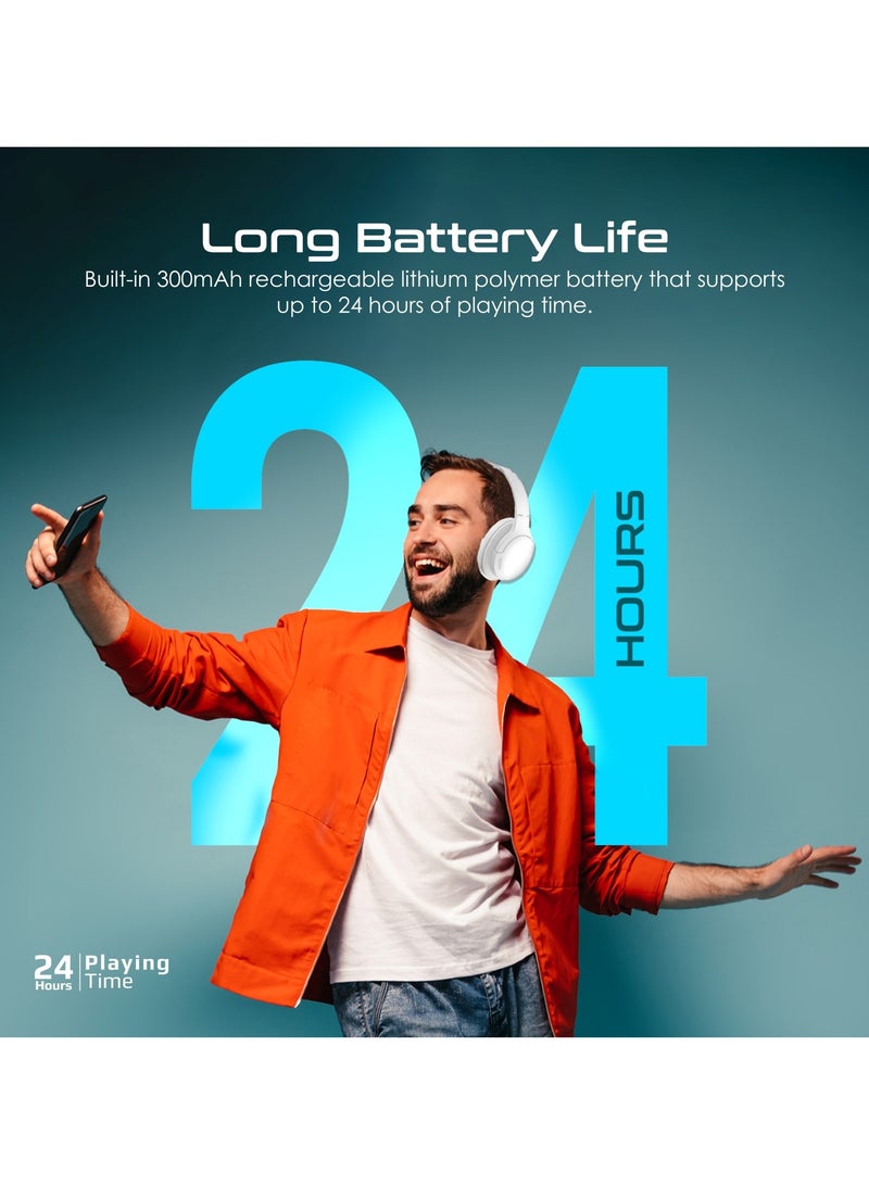 PROMATE - Wireless Headphones HiFidelity OverEar WiredWireless Bluetooth v5.4 Headset with Microphone 24H Playtime 300mAh Battery Foldable Design White White - Image 1