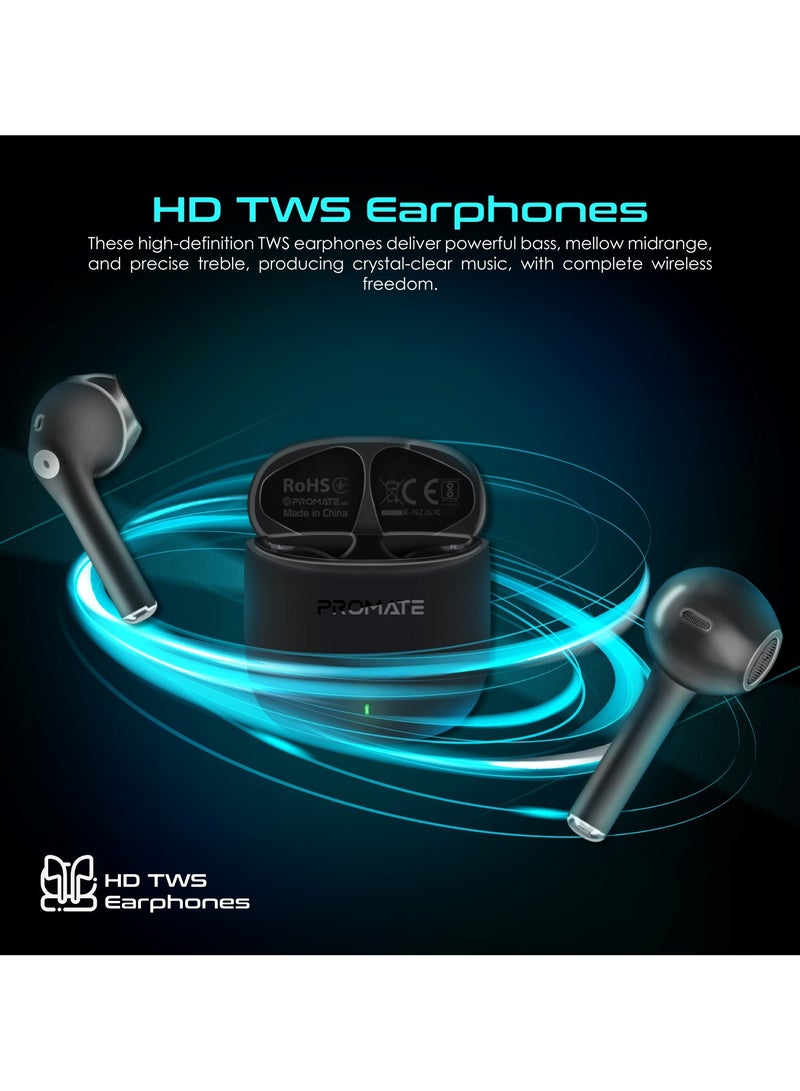 PROMATE - Wireless Earbuds, In-Ear Bluetooth v5.3 with ENC Noise Reduction, 30-hour Playback Time, Intelligent Touch Controls and 300mAh Charging Case Black - Image 1