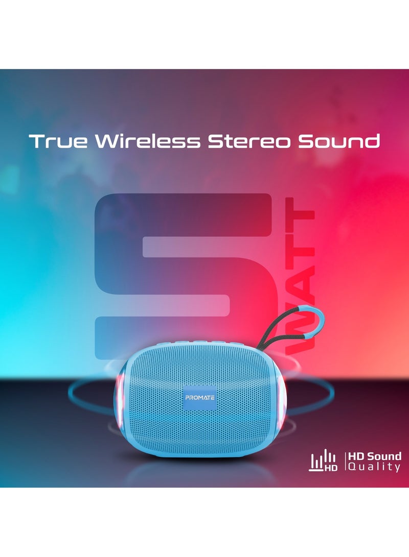 PROMATE - Bluetooth Speaker, Premium 5W True Wireless Portable HD Speaker with LED Lights, Bluetooth v5.3, Long Playtime, AUX, USB Port and TF Card Slot Blue - Image 1
