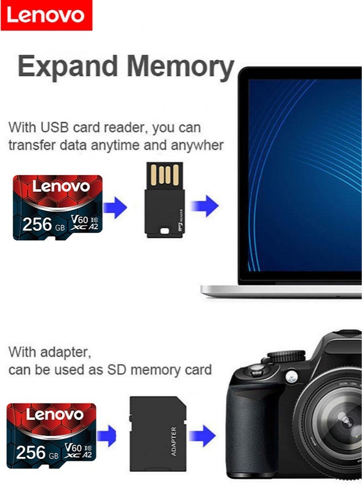 Lenovo - V60 Ultra Fast Speed Micro SD Memory Card XC A2 Class 10 Micro TF Flash SDCS2 100Mb/s Reading With SD Card Adapter 256 GB - Image 1
