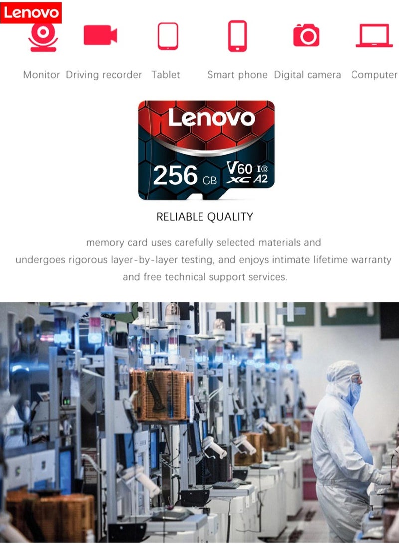 Lenovo - V60 Ultra Fast Speed Micro SD Memory Card XC A2 Class 10 Micro TF Flash SDCS2 100Mb/s Reading With SD Card Adapter 256 GB - Image 1