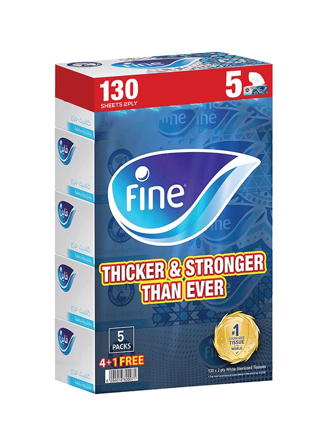 Fine 2 Ply Facial Tissue 5 Box 130 Sheets multicolour - Image 1