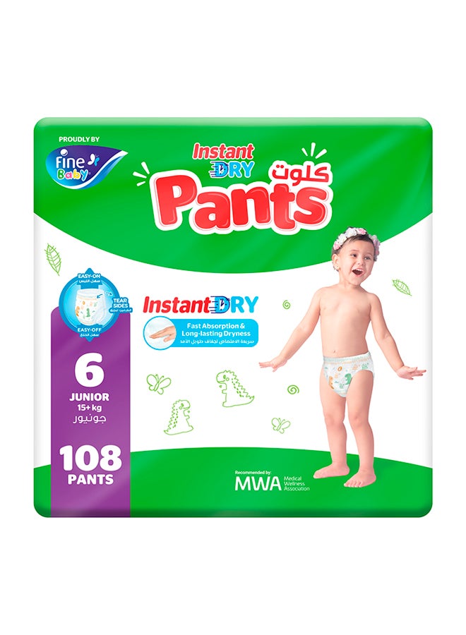 Fine Baby Baby Instant Dry Pants Size 6 Junior 15kg 108 Diapers