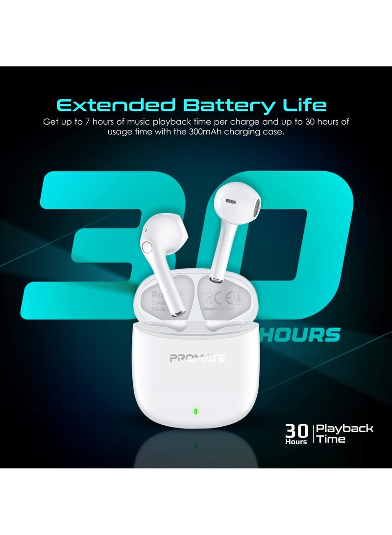 Wireless Earbuds, In-Ear Bluetooth v5.3 with ENC Noise Reduction, 30-hour Playback Time, Intelligent Touch Controls and 300mAh Charging Case White