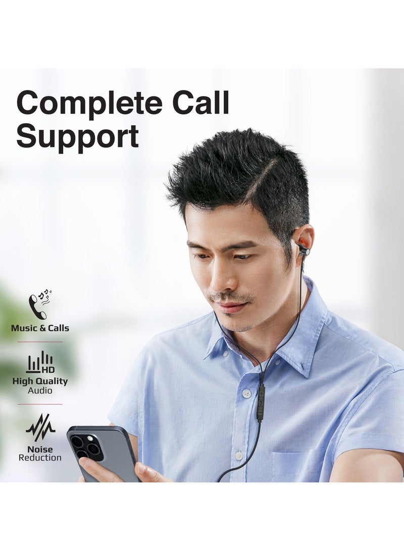 Earphones with USB-C Connector, Wired Earbuds with Microphone, Call Function, Anti-Tangle Wire and Volume Control Black