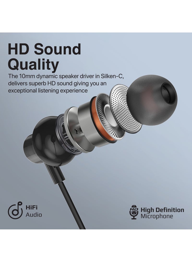 Earphones with USB-C Connector, Wired Earbuds with Microphone, Call Function, Anti-Tangle Wire and Volume Control Black