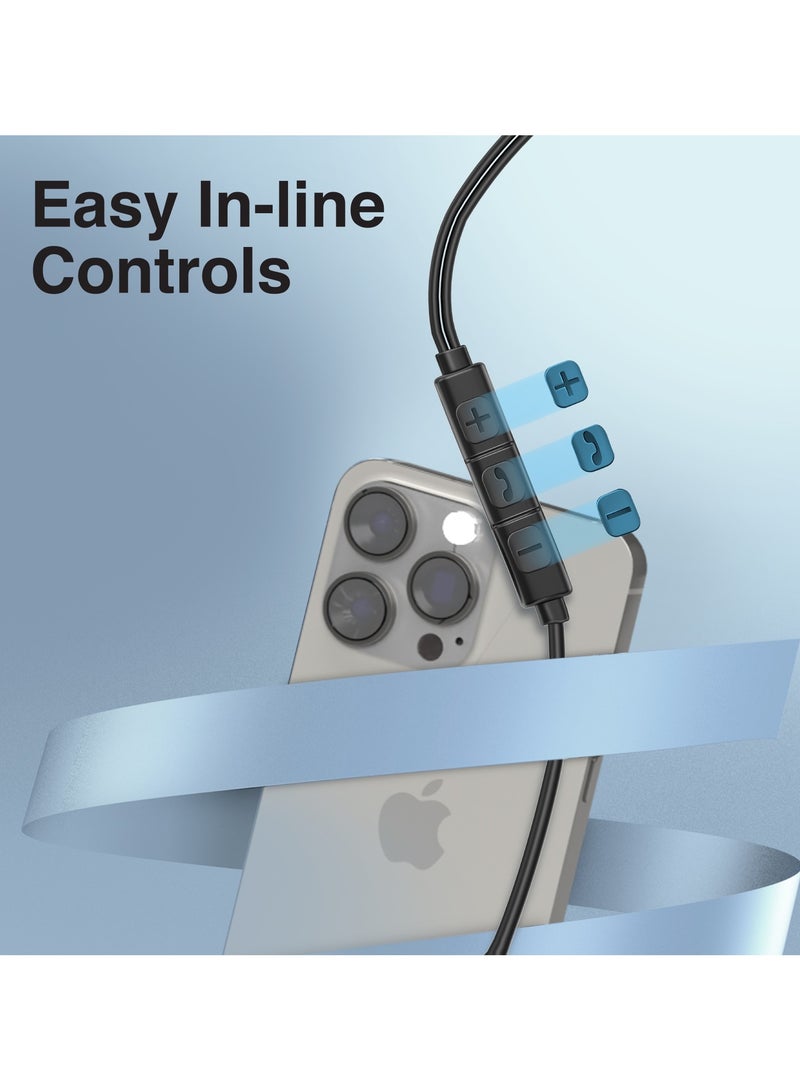 PROMATE - Earphones with USB-C Connector, Wired Earbuds with Microphone, Call Function, Anti-Tangle Wire and Volume Control Grey - Image 1