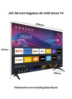 JVC 58 Inch Edgeless 4K UHD VIDAA Smart TV With Voice Remote, Bluetooth And Dolby Audio LT-58N786VV Black  - Image 3