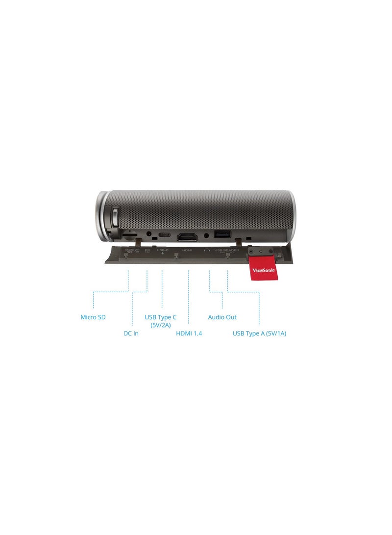 فيوسونيك - ViewSonic M1+_G2 Smart LED Portable Projector 360° Smart stand with Harman KardonSpeakers, 30,000-hour lifespan M1+_G2 Silver - Image 1