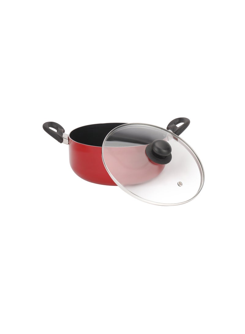 Royalford - Royalford 7Pcs Non Stick Aluminum Cookware Set RF11952 Aluminum Body With 3 Layer Non Stick Coating CD Bottom Bakelite Handles with Tempered Glass Lid Red X Large - Image 1