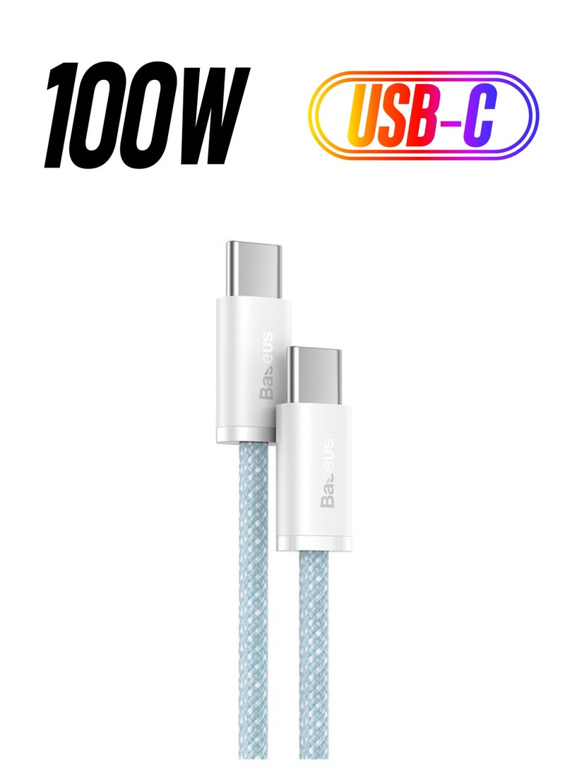 Baseus USB C To USB C Cable 1M, 100W Power Delivery Type-C Cord 5A PD Fast Charger With E-Marker Chip Compatible For iPhone 15/ 15 Pro Max/Plus, MacBook Pro, Chromebook, iPad Pro, Galaxy S23 Ultra/S22 Blue  - Image 1