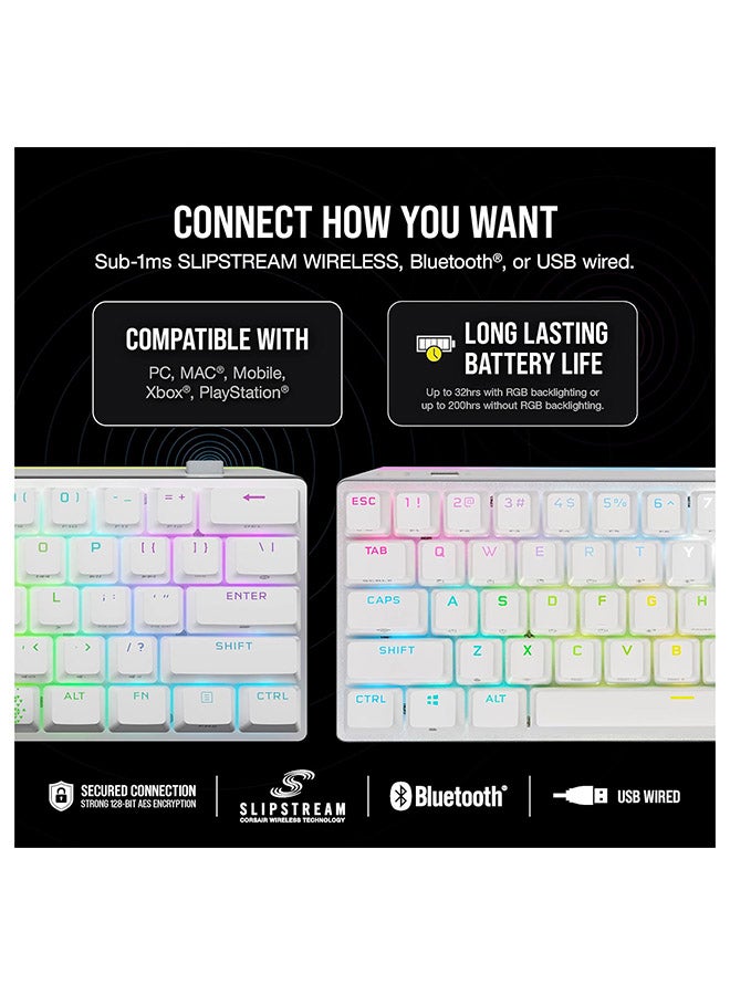 CORSAIR K70 RGB Pro Mini Wireless Mechanical Gaming Keyboard, Swappable Cherry MX Switches, PBT Double Shot Keycaps, For PC / Mac / Mobile / Playstation, English Layout, CH-9189110-NA White  - Image 4