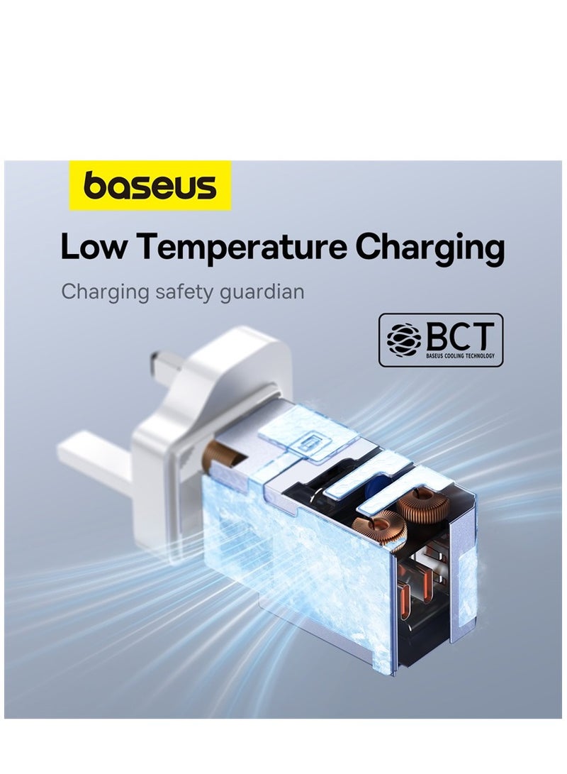 Baseus - 65W USB C Charger 3-Port Foldable GaN5 Pro Laptop Charger Type C Fast Wall Charger Plug Compatible With MacBook Pro/Air, HP/Dell/Lenovo, iPad Pro/Air, iPhone 15 Pro Max, Galaxy S23, Steam Deck, Etc White - Image 1