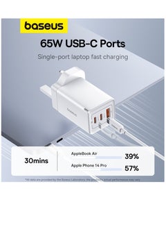 بيسوس شاحن USB C بقوة 65 وات و3 منافذ قابل للطي من GaN5 Pro لأجهزة الكمبيوتر المحمولة، قابس شاحن حائط سريع من النوع C متوافق مع MacBook Pro/Air، HP/Dell/Lenovo، iPad Pro/Air، iPhone 15 Pro Max، Galaxy S23، Steam Deck، إلخ  - Image 3