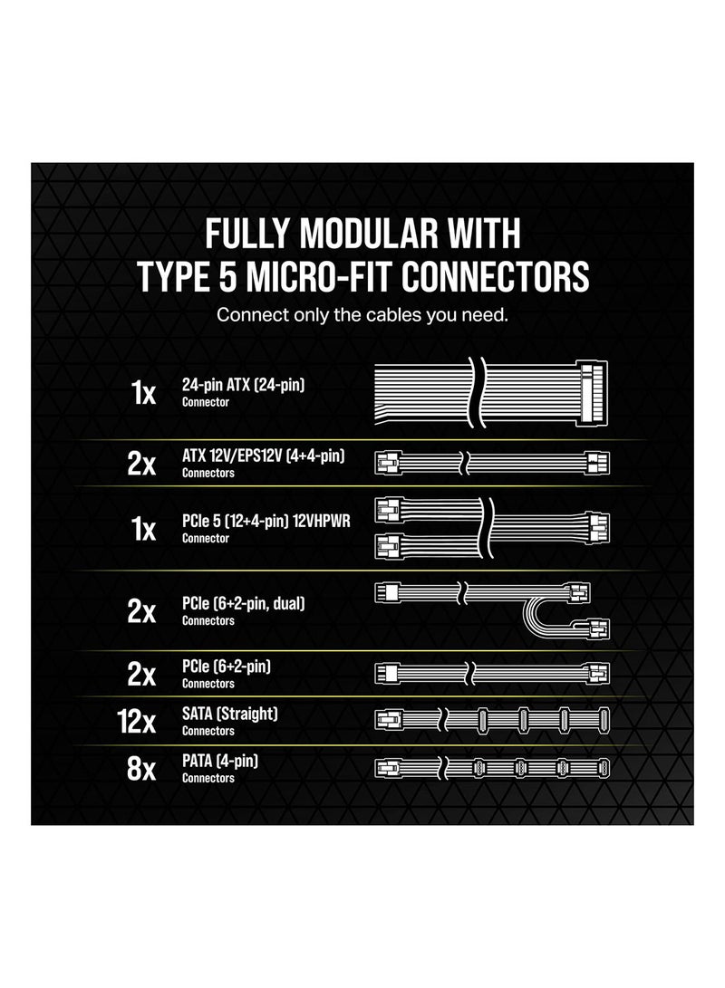 CORSAIR - RM850x SHIFT Fully Modular ATX Power Supply - 80 PLUS Gold - ATX 3.0 - PCIe 5.0 - Zero RPM - Modular Side Interface Black - Image 1