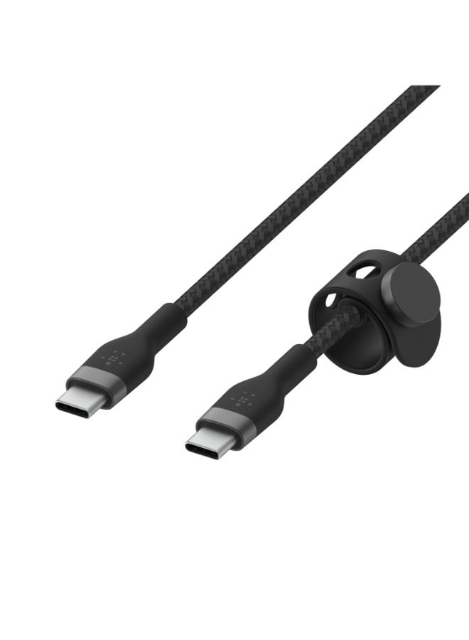 Boostcharge Pro Flex Braided Usb-C To Usb-C Sync Cable 1M, Type C Cable Fast Charger, Type C To Type C Cable, For Apple Macbook Air/Pro, Ipad Pro/Air/Mini, Samsung Galaxy S24/23/22 Ultra Black
