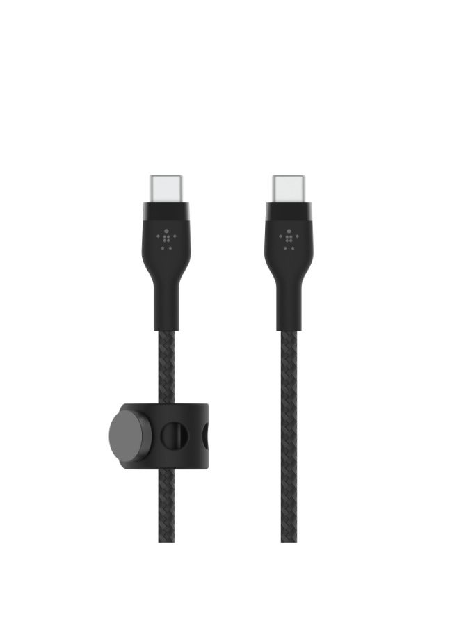 Boostcharge Pro Flex Braided Usb-C To Usb-C Sync Cable 1M, Type C Cable Fast Charger, Type C To Type C Cable, For Apple Macbook Air/Pro, Ipad Pro/Air/Mini, Samsung Galaxy S24/23/22 Ultra Black
