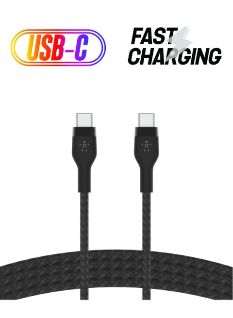 Boostcharge Pro Flex Braided Usb-C To Usb-C Sync Cable 1M, Type C Cable Fast Charger, Type C To Type C Cable, For Apple Macbook Air/Pro, Ipad Pro/Air/Mini, Samsung Galaxy S24/23/22 Ultra Black