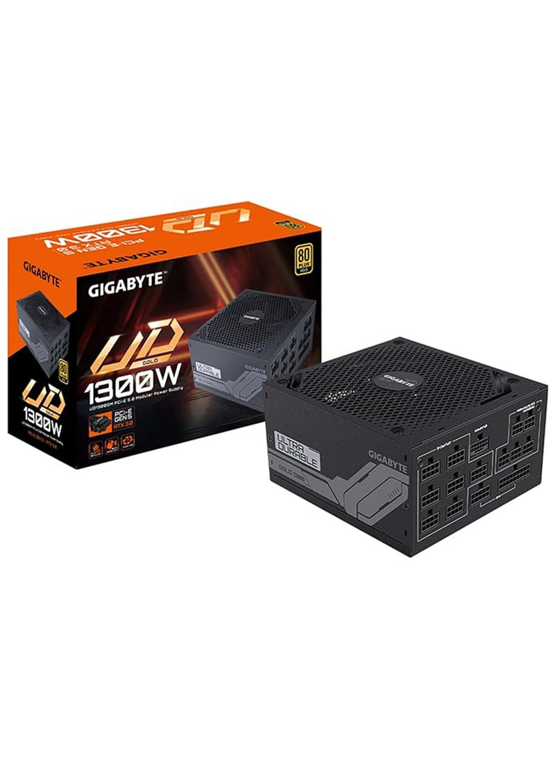 GIGABYTE UD1300GM PG5 1300W Fully Modular PSU, 80 PLUS Gold Certified, 140mm Smart Hydraulic Bearing (Hyb) Fan, Active PFC, Main Japanese Capacitors, Support PCIe Gen 5.0 GPU | GP-UD1300GM Black - Image 1