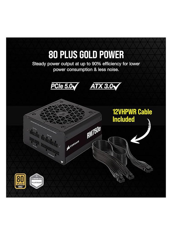 CORSAIR RM750e (2023) Fully Modular Low-Noise ATX Power Supply - ATX 3.0 & PCIe 5.0 Compliant - 105°C-Rated Capacitors - 80 PLUS Gold Efficiency - Modern Standby Support Black  - Image 3