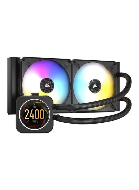 مبرد وحدة المعالجة المركزية السائل iCUE H100i ELITE LCD - شاشة IPS LCD مخصصة - 40 مصباح LED RGB ديناميكي - مراوح 120 مم - مشعاع 240 مم - وحدة تحكم الإضاءة الذكية COMMANDER CORE