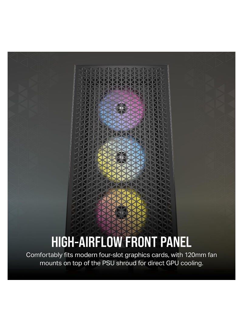 CORSAIR 3000D RGB AIRFLOW Mid-Tower PC Case, Tempered Glass & Airflow Optimized Front Panel, Up to 8x 120mm Fans & 360mm Radiators, 2*3.5"or 2*2.5" Drive Bays, 2*USB 3.2 Type-A, Black | CC-9011255-WW  - Image 5