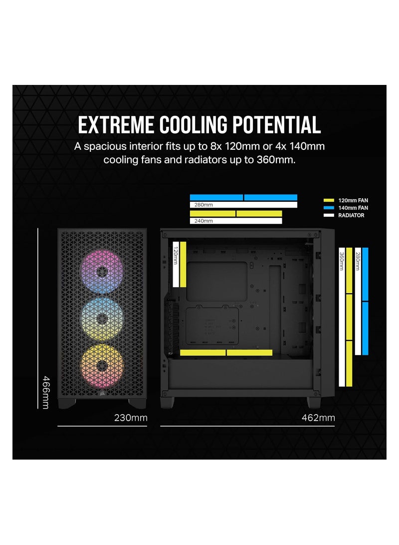 CORSAIR 3000D RGB AIRFLOW Mid-Tower PC Case, Tempered Glass & Airflow Optimized Front Panel, Up to 8x 120mm Fans & 360mm Radiators, 2*3.5"or 2*2.5" Drive Bays, 2*USB 3.2 Type-A, Black | CC-9011255-WW  - Image 3