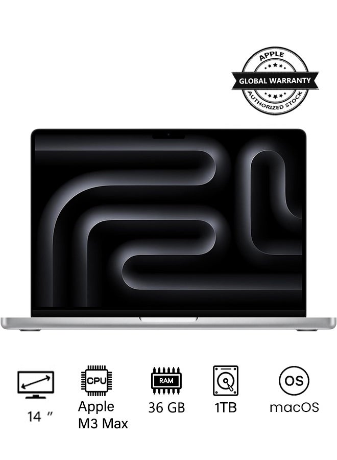Apple - 2023 Newest MacBook Pro MRX83 Laptop M3 Max chip with 14‑core CPU, 30‑core GPU: 14.2-inch Liquid Retina XDR Display, 36GB Unified Memory, 1TB SSD Storage And Works with iPhone/iPad(International version) English Silver - Image 1