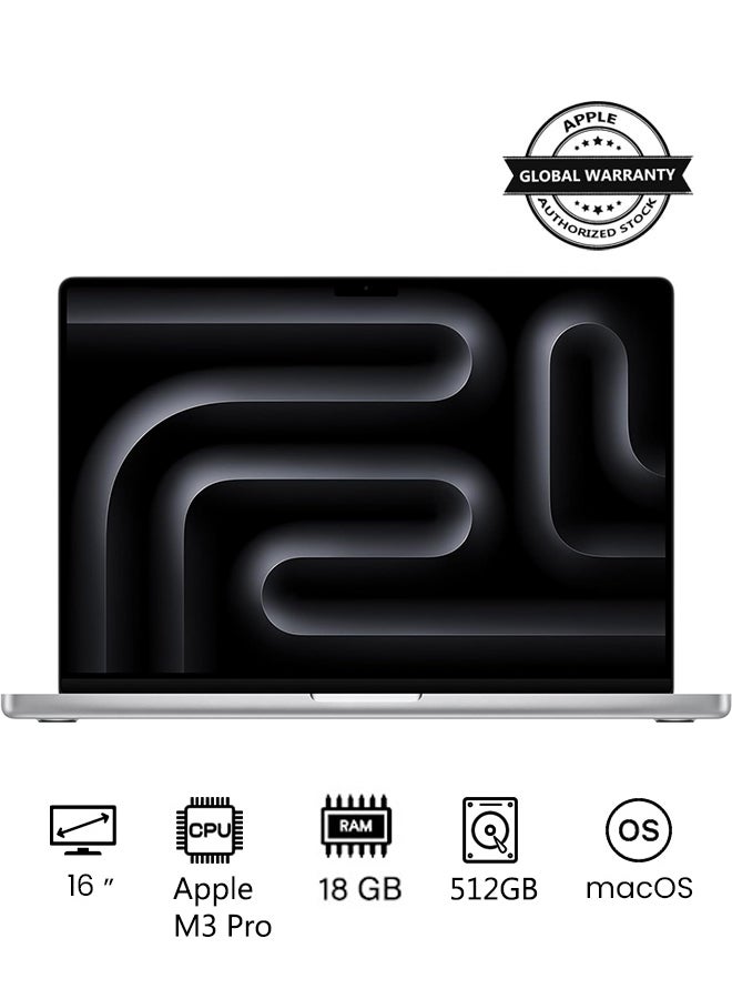 2023 Newest MacBook Pro MRW43 Laptop M3 Pro chip with 12‑core CPU, 18‑core GPU: 16.2-inch Liquid Retina XDR Display, 18GB Unified Memory, 512GB SSD Storage And Works with iPhone/iPad(International version) English Silver