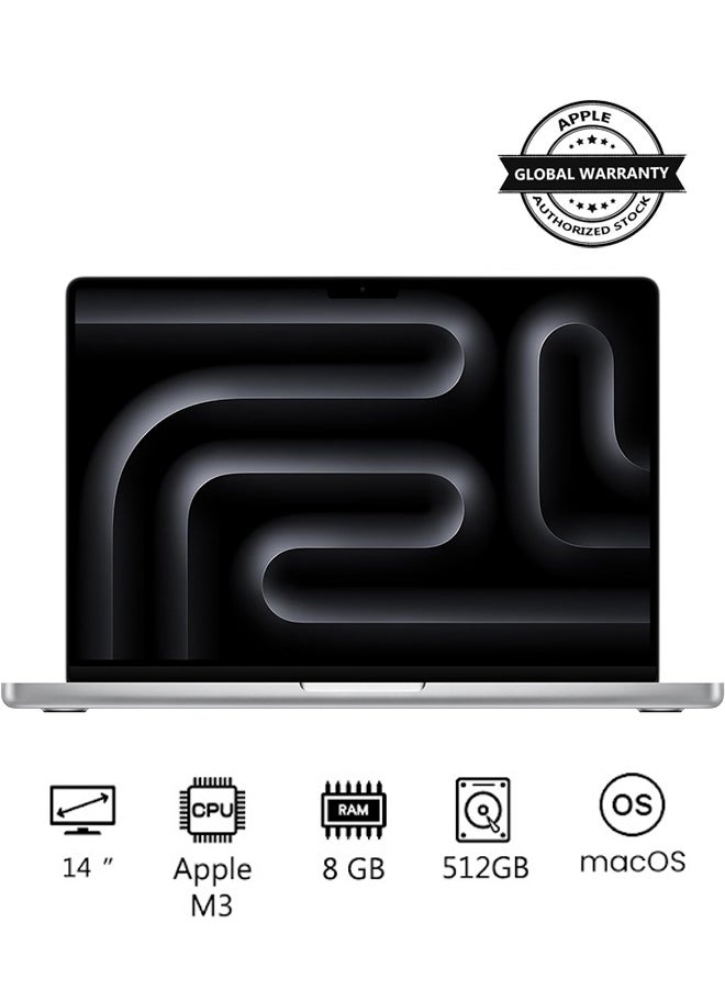 أبل - أحدث شريحة كمبيوتر محمول MacBook Pro MR7J3 لعام 2023 M3 مع وحدة معالجة مركزية 8 نواة، ووحدة معالجة رسومات 10 نواة: شاشة Liquid Retina XDR مقاس 14.2 بوصة، وذاكرة موحدة سعة 8 جيجابايت، وتخزين SSD بسعة 512 جيجابايت، وتعمل مع iPhone/iPad - Image 1