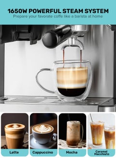 GEEPAS Professional Espresso & Cappuccino Coffee Machine With Grinder, 2O Bar High Speed Pump, 92-9 Degree C Extraction, Powerful Steam System, Intelligent Temperature Control 2.7 L 1650 W GCMG1325S Silver  - Image 2