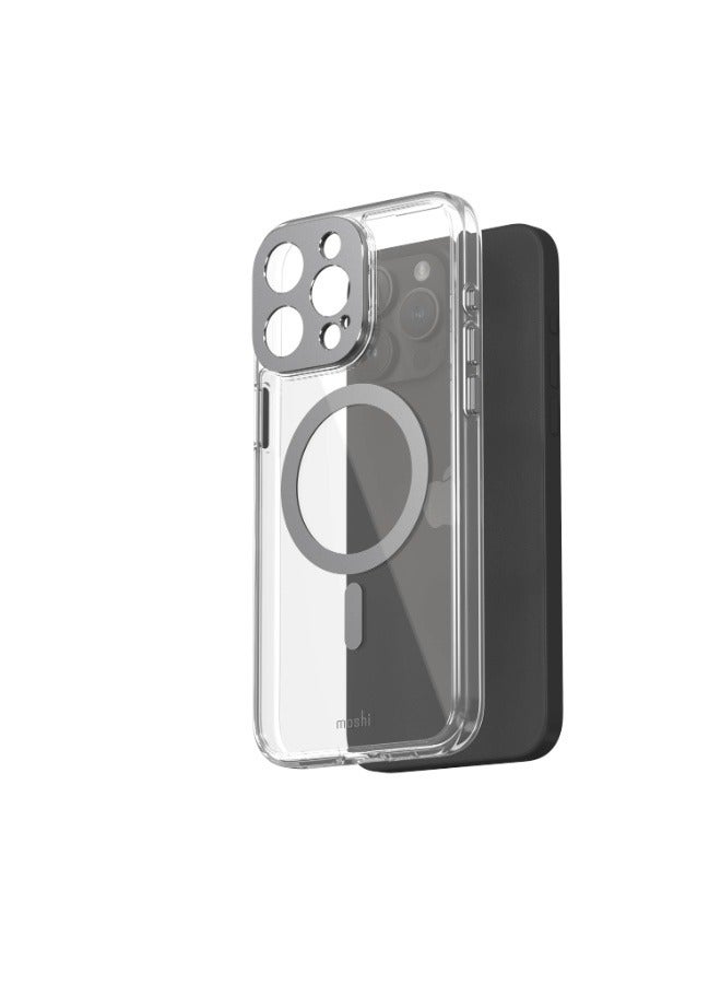 Moshi Iglaze Apple iPhone 15 Pro Max 2023 Case - Ultra Thin And Slim, Super Clear Back Cover, Shows Apple Logo, Drop Protection, Scratch Resistant, Magsafe Compatible Clear/Grey - Image 1