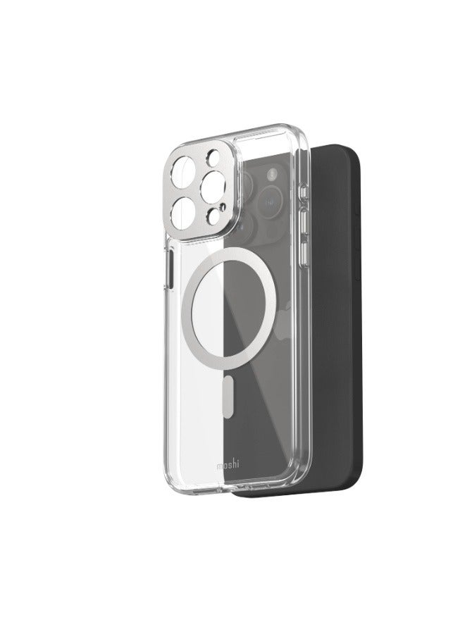 موشي iGlaze Apple iPhone 15 Pro Max 2023 Case - Ultra Thin And Slim, Super Clear Back Cover, Shows Apple Logo, Drop Protection, Scratch Resistant, MagSafe Compatible Clear/Silver - Image 1