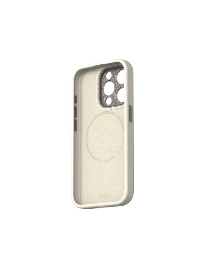 Moshi Napa Apple iPhone 15 Pro 2023 Case - Eco-Friendly Leather Cover, MagSafe Compatible, Drop Protection, Metal Lens Frame, Supports Wireless Charging Beige - Image 3